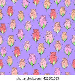 seamless vector background with rose buds lilac