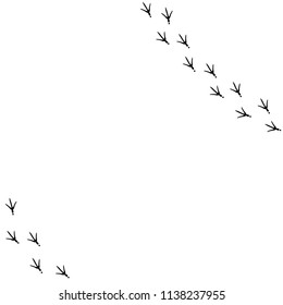 Seamless Vector background with round bird trail in the corner. Black Bird footprints track on white background. Bird trace