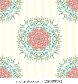 Seamless vector background with round floral rose patern