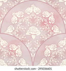 Seamless vector background. Round patterns of victorian garden roses. Watercolor backdrop. Hand drawing in vintage style. 