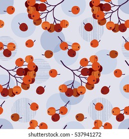 Seamless vector background with rowan berries with circles. Hand painted texture