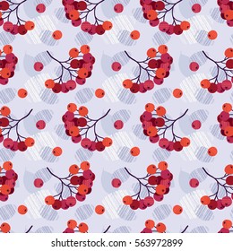 Seamless vector background with rowan berries. Hand drawn texture