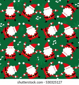Seamless vector background with Santa Claus dancing. Christmas. New Year. Print. Repeating background. Cloth design, wallpaper.