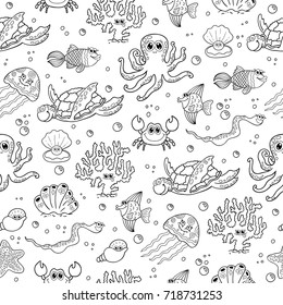 Seamless vector background with sea animals..