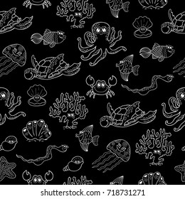 Seamless vector background with sea animals..