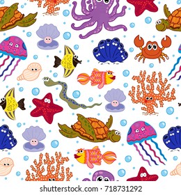 Seamless vector background with sea animals..