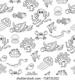 Seamless vector background with sea animals..
