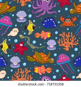 Seamless vector background with sea animals..