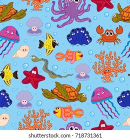 Seamless vector background with sea animals..