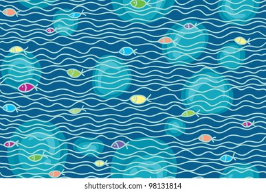 Seamless vector background of the sea floor. colorful fish.