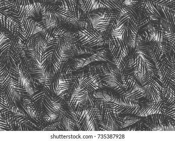 Seamless vector background in shades of gray with low contrast multilayer of interlaced palm leaves