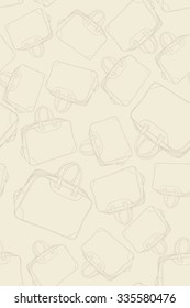 Seamless vector background with shopping bags, handbags, plastic bag, travel bag, suitcase, paper bag. Vector illustration. Seamless pattern can be used for textile, web design, surface textures.