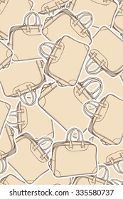 Seamless vector background with shopping bags, handbags, plastic bag, travel bag, suitcase, paper bag. Vector illustration. Seamless pattern can be used for textile, web design, surface textures.