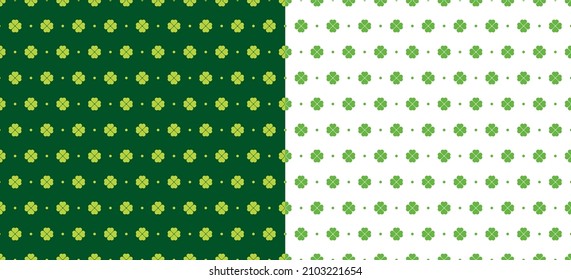 Seamless vector background with simple clover leaf pattern and dots. Set of two colors