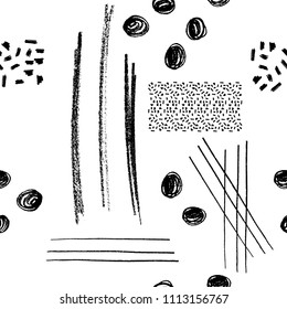 Seamless vector background with sketchy doodles. Grunge hand drawn design.