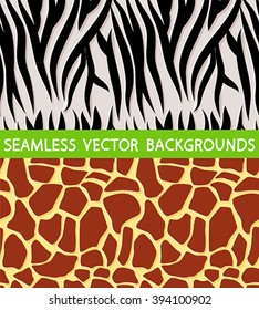 Seamless vector background skin. Set a zebra and giraffe. Painted texture of animal fur for web pages, wallpapers, greeting cards and others.