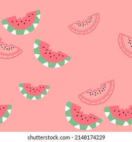 Seamless vector background with a slice of watermelon. Modern fruit pattern for textile and wrapping paper.