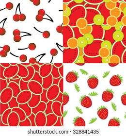 seamless vector background of slices of vibrant orange, watermelon, cherries and strawberries