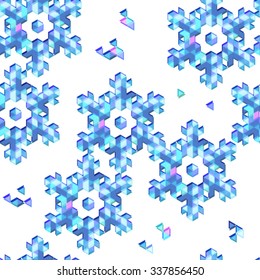 Seamless vector background with snowflakes and gems. Winter pattern.