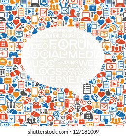 Seamless vector background speech bubble shape formed by the social media icons and words