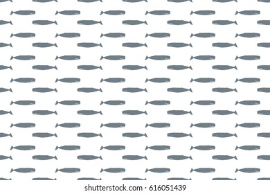 Seamless vector background with sperm whales. The idea for printing on fabric, linen, scrapbooking, wrappers, Wallpaper. Cute pattern in the children's or cartoon style.
