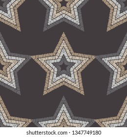 Seamless vector background. Stars with hatching. Hand drawing. Can be used for wallpaper, textile, invitation card, wrapping, web page background.