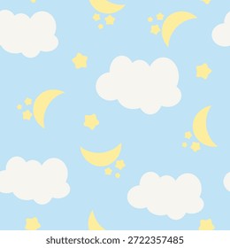Fundo de vetor sem costura com estrelas e lua no céu de nuvens. Doce sonho e céu tema vetor para papel de parede, têxtil, moda, fundo, estacionário, envoltório, cartão, e casos de telefone.