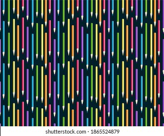 
Seamless vector background with stationery for children's creativity. Pattern with multi-colored pencils. School supplies