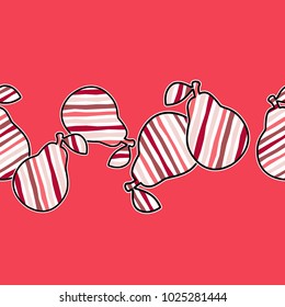 Seamless vector background with striped pears. Cute cartoon. Vector illustration. 