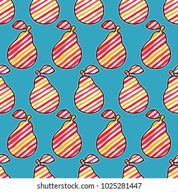 Seamless vector background with striped pears. Cute cartoon. Vector illustration. 