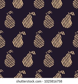 Seamless vector background with striped pears. Cute cartoon. Vector illustration. 