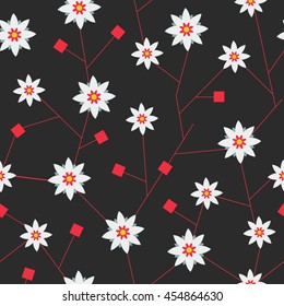 Seamless vector background. Stylish abstract color small flowers and rigid stems