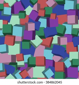 Seamless vector background. Stylish cute pattern with randomly scattered cubes of different colors.