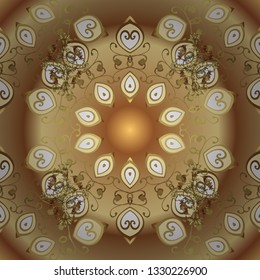 Seamless vector background. Stylish graphic pattern. Golden elements on beige and brown colors. Wallpaper baroque, damask. Floral pattern.