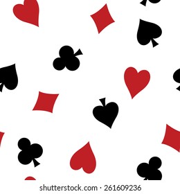 Seamless vector background with suits of playing cards. Card suit on a white background