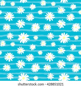 Seamless vector background with summer flowers. Cute seamless pattern with white chamomiles.