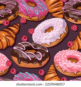 Seamless vector background. Sweet donut. Sweets, pastries, snacks for cafes