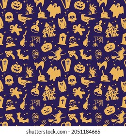 Seamless vector background with traditional Halloween symbols
