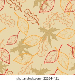 Seamless vector background with tree leaves. Calm colors. Herbal motifs. Nature theme.