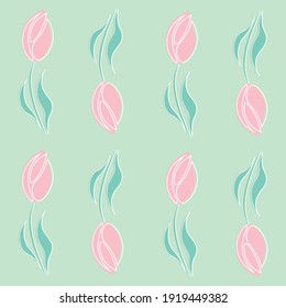 Seamless vector background with tulips. Hand drawn illustration