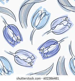 Seamless vector background with tulips. Hand drawn illustration