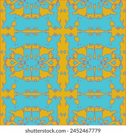  Seamless vector background. turquoise and orange retro colors 1970s.  Hand drawn seamless abstract pattern from tiles.
