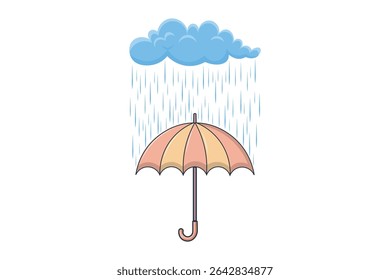 Seamless vector background of umbrella and raindrops, cartoon style flat design with pastel palette for baby products, fabric, and print decoration

