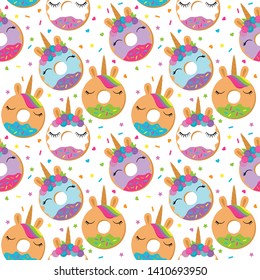 Seamless Vector Background with Unicorn Themed Donuts