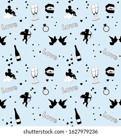 Seamless vector background with Valentine symbols and hearts