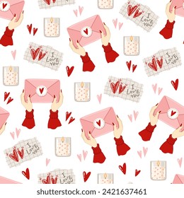 Seamless vector background, Valentine's Day, February 14. Ideal for printing on fabric, wallpaper, wrapping paper, packaging, greeting cards, Valentine's Day party.