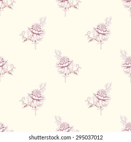 Seamless vector background. Victorian garden roses. Hand drawing in vintage style