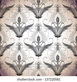 Seamless vector background. Vintage floral oriental pattern. Made old surface. Easy to change colors.