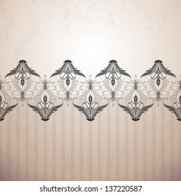 Seamless vector background. Vintage floral oriental pattern, border and strips. Made old surface. Easy to change colors.