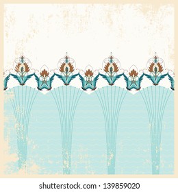 Seamless vector background. Vintage floral oriental border.  Shabby surface.